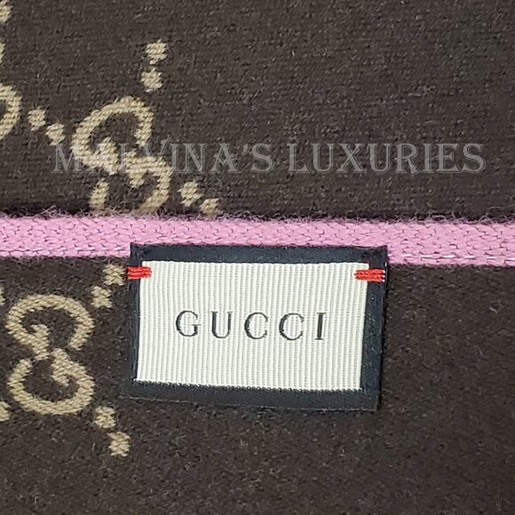 GUCCI SCARF REVERSIBLE PINK GG MONOGRAM LOGO WOOL SILK 71" - Picture 11 of 16